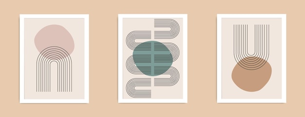 Conjunto de cartazes contemporâneos abstratos de meados do século com formas geométricas Design para papel de parede