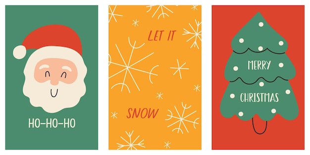 Conjunto de cartazes de férias de inverno Decoração de Natal e letras manuscritas em fundo brilhante Ilustração vetorial plana