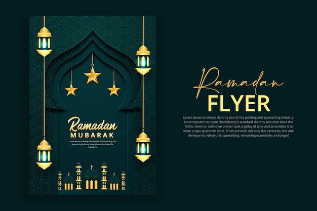 Conjunto de cartazes ou convites de luxo ramadan kareem com lanterna islâmica