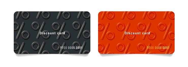 Vetor conjunto de cartões de banco ou programa de fidelidade com padrão de sinal 3d por cento convexo em vermelho e preto