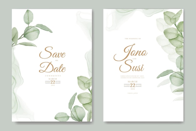 Conjunto de cartões de convite de casamento de eucalipto aquarela
