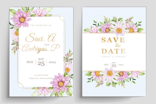 Conjunto de cartões de convite de casamento WATERCOLOR CHRYSANTHEMUM