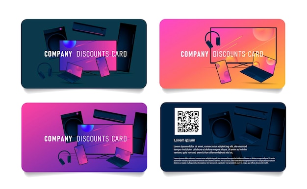 Conjunto de cartões de desconto da empresa para ilustrações gradientes de dispositivos eletrônicos de gadgets inteligentes