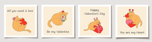 Conjunto de cartões de Dia dos Namorados Gatos bonitos com decorações de Dia dos Namorados Amor Dia dos Namorados