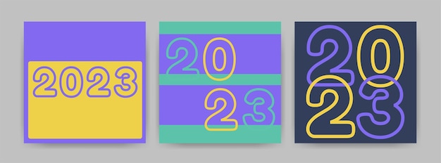 Conjunto de cartões de feliz ano novo de 2023 Fundos de moda minimalistas para cartão de capa de banner de marca
