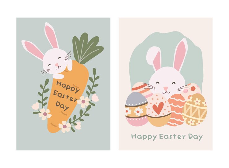 Vetor conjunto de cartões de feliz dia de páscoa para cartazes ou panfletos e cartão de convite vetorial