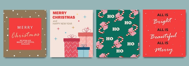 Conjunto de cartões de saudação de Natal Feliz Arte Moderna Desenho de Natal