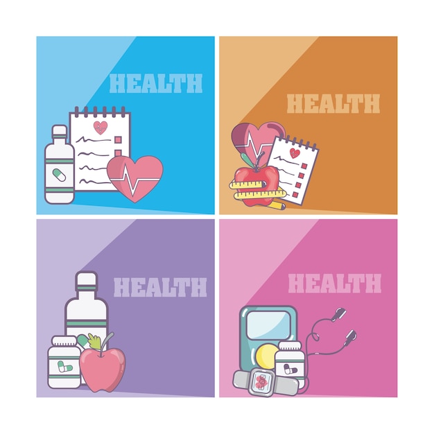 Conjunto de cartões de saúde e medicina