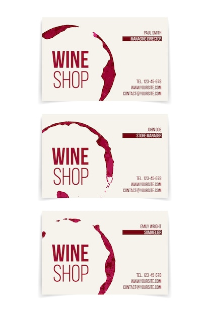 Conjunto de cartões de visita da wine shop isolado no branco