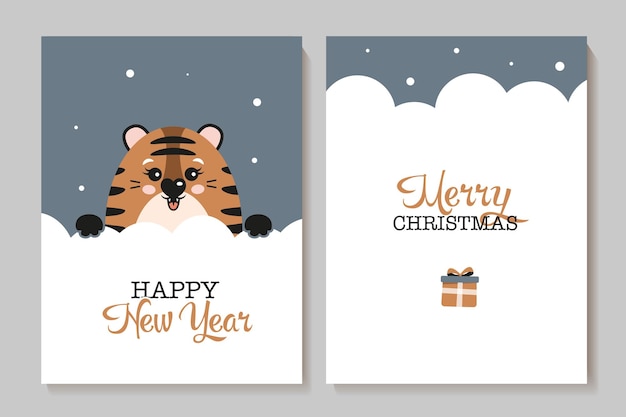 Vetor conjunto de cartões fofos de ano novo com tigre feliz ano novo 2022