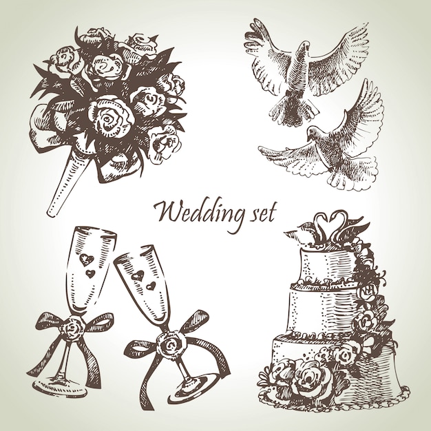 Conjunto de casamento. mão ilustrações desenhadas