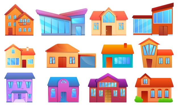 Conjunto de casas modernas, estilo cartoon