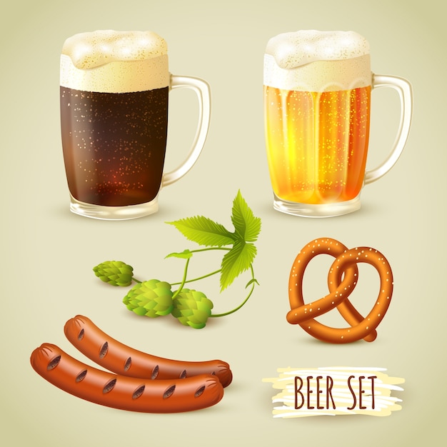 Conjunto de cerveja e lanches