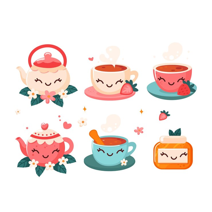 Vetor conjunto de chá ilustração vetorial em estilo plano