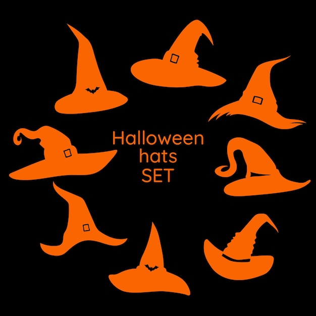 Conjunto de chapéu de bruxa de ilustração vetorial de chapéu de halloween isolado em fundo preto