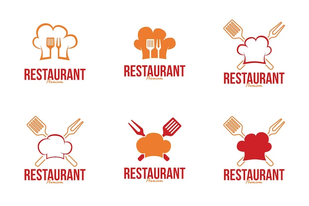Conjunto de chapéu de chef com garfo e espátula design de logotipo para restaurante ou churrasco ideia de modelo de ilustração vetorial