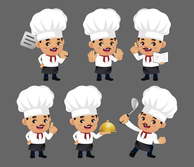 Conjunto de chef com diferentes poses