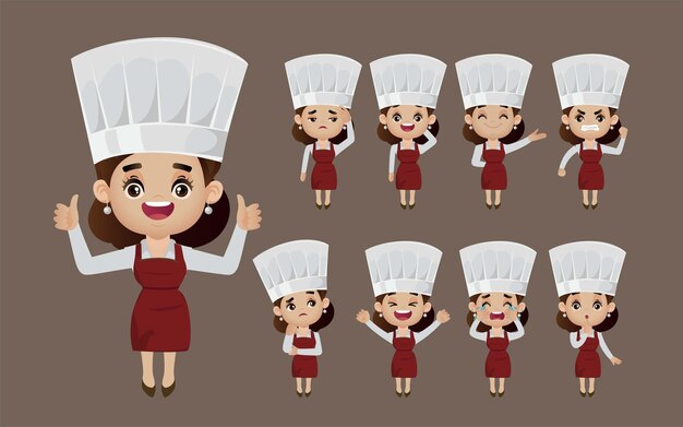 Conjunto de chef com diferentes poses