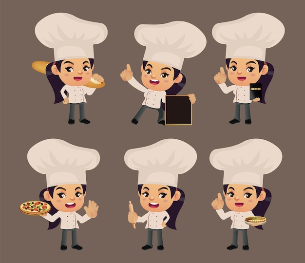 Conjunto de chef com diferentes poses