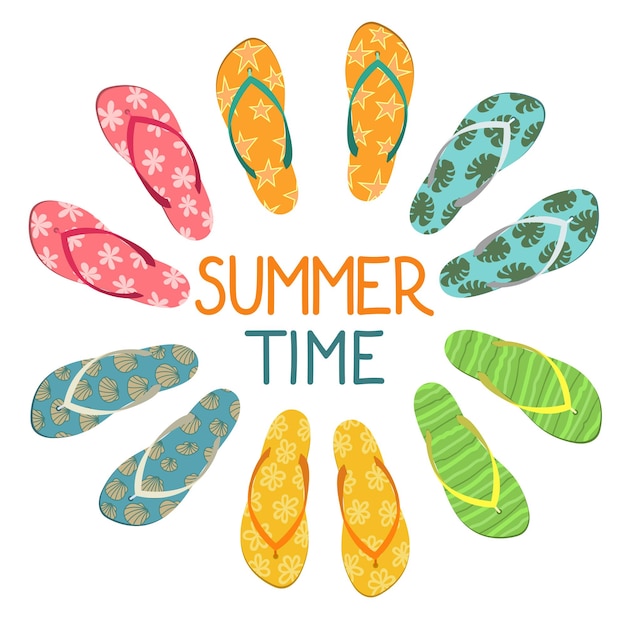 Vetor conjunto de chinelos coloridos para horário de verão