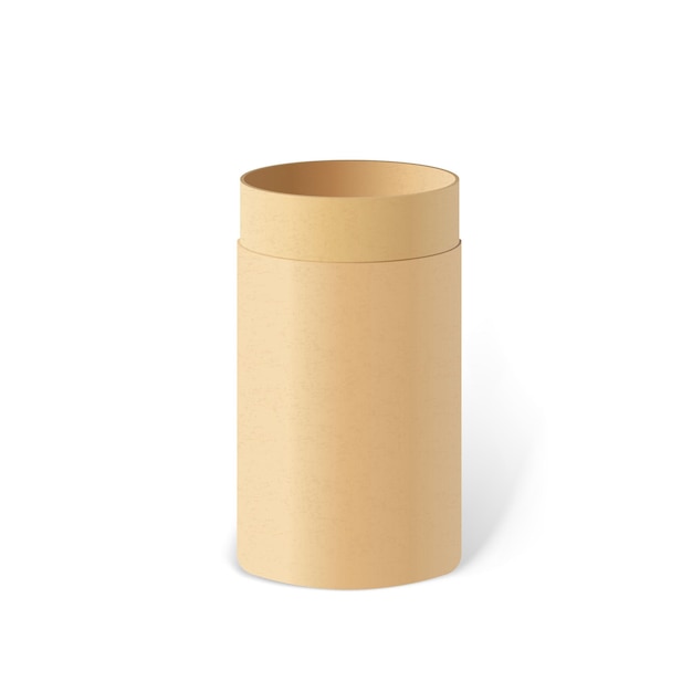 Conjunto de cilindros artesanais vista frontal do tubo de papel natural e tubo de papel kraft isolado no fundo branco