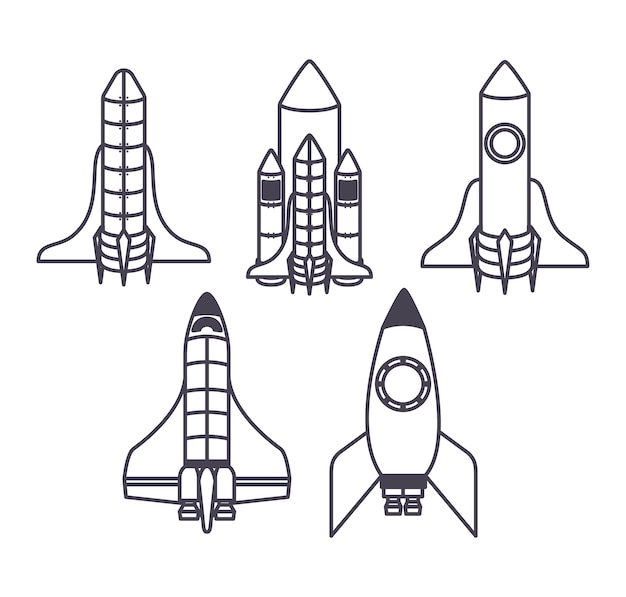 Conjunto de cinco ícones de naves espaciais