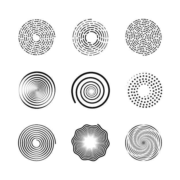 Vetor conjunto de círculo espiral de design plano