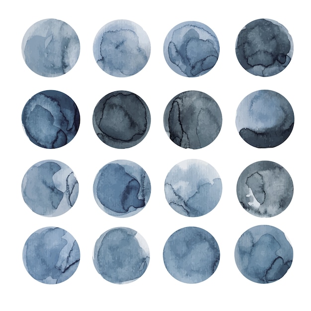 Conjunto de círculos azuis abstratos em aquarela