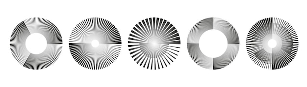 Vetor conjunto de círculos de meio-tonos espirais e giratórios isolados no fundo coleção de elementos de design de movimento