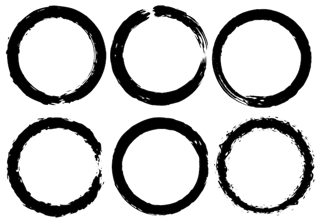 Conjunto de círculos grunge pretos em um fundo branco Coleção de selos de pincel de pintura