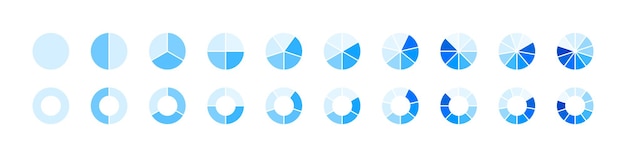 Conjunto de círculos segmentados. conjunto de peças do diagrama redondo da roda. sinal de fatia de segmento. ícone do gráfico de pizza. grande conjunto de fração, de diagramas de roda. infográfico do segmento 2,3,4,5,6. vetor.