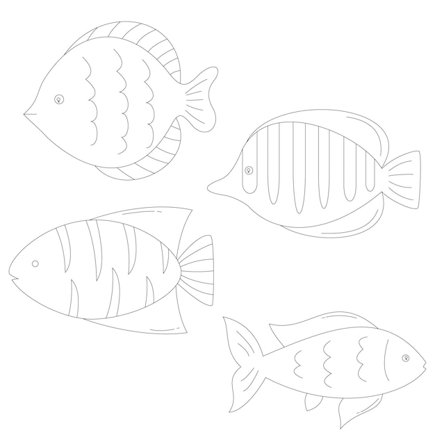 Vetor conjunto de clipart de animais marinhos em estilo cartoon inclui 4 animais marinhos para crianças e crianças