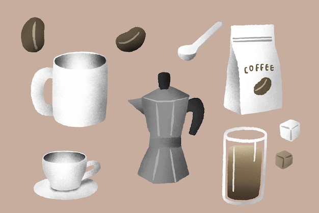 Vetor conjunto de clipart de café vetorial com ilustrações desenhadas à mão