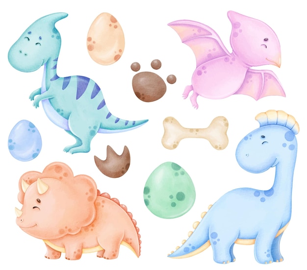 Conjunto de clipart de dinossauros fofos