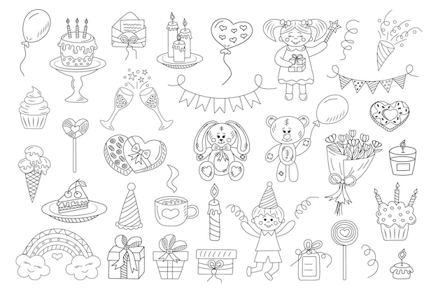 Conjunto de clipart de doodle de comemoração de aniversário grande coleção de ícones desenhados à mão