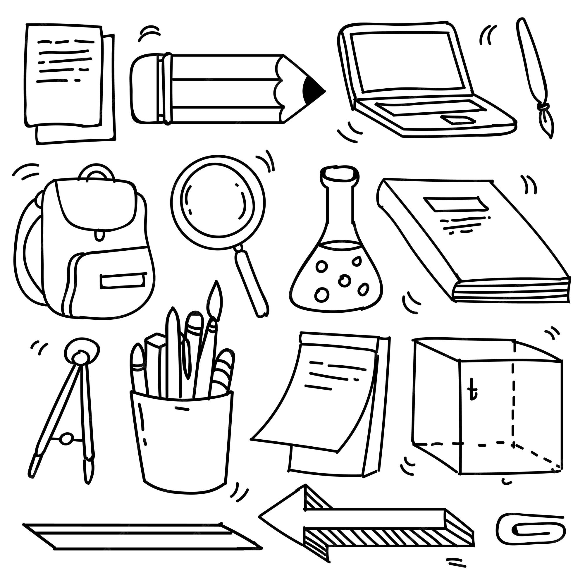 conjunto de elementos da escola kawaii desenhados à mão para colorir de  pacote de doodle de desenho animado 5303371 Vetor no Vecteezy
