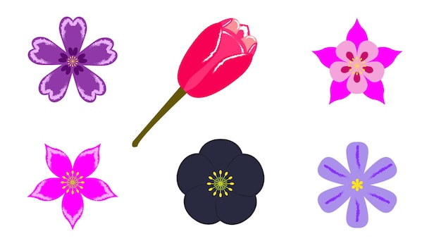 Vetor conjunto de clipart de flores fofas