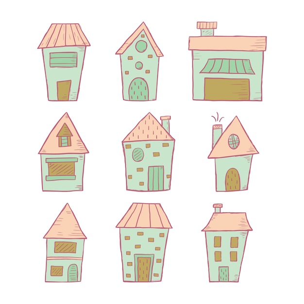 Vetor conjunto de clipart de mão desenhada sweet houses