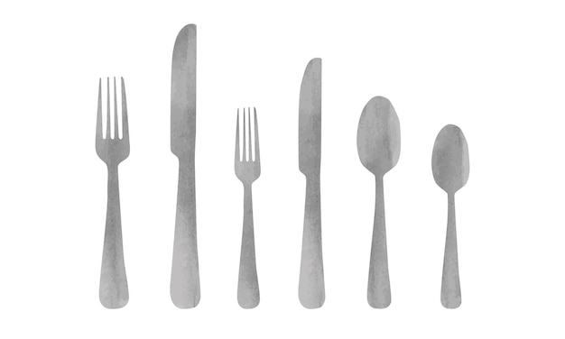 Conjunto de clipart de talheres. garfo, faca, colher, aquarela de talheres. garfo, colher e faca vector design