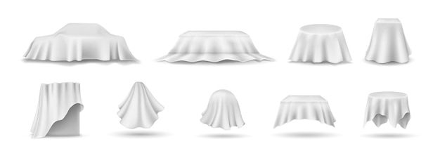 Conjunto de coberturas de mesa drapeadas em fundo branco