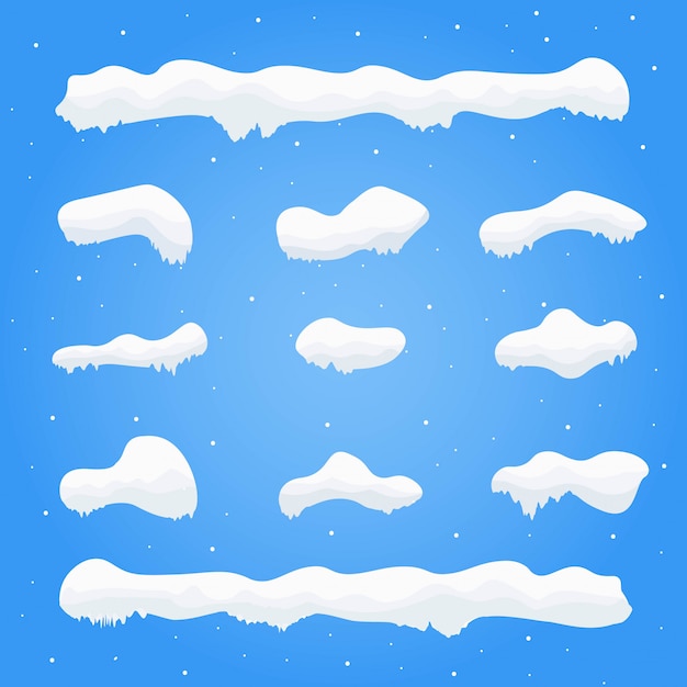 Conjunto de coberturas de neve, bolas de neve e montes de neve
