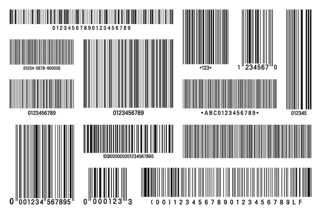 Vetor conjunto de códigos de barras de identificação do produto código de rastreamento número de série id do produto com digital