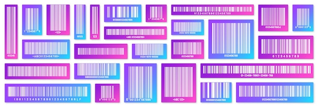 Vetor conjunto de códigos de barras de produto coloridos modernos de identificação, código de rastreamento, número de série, identificação do produto com