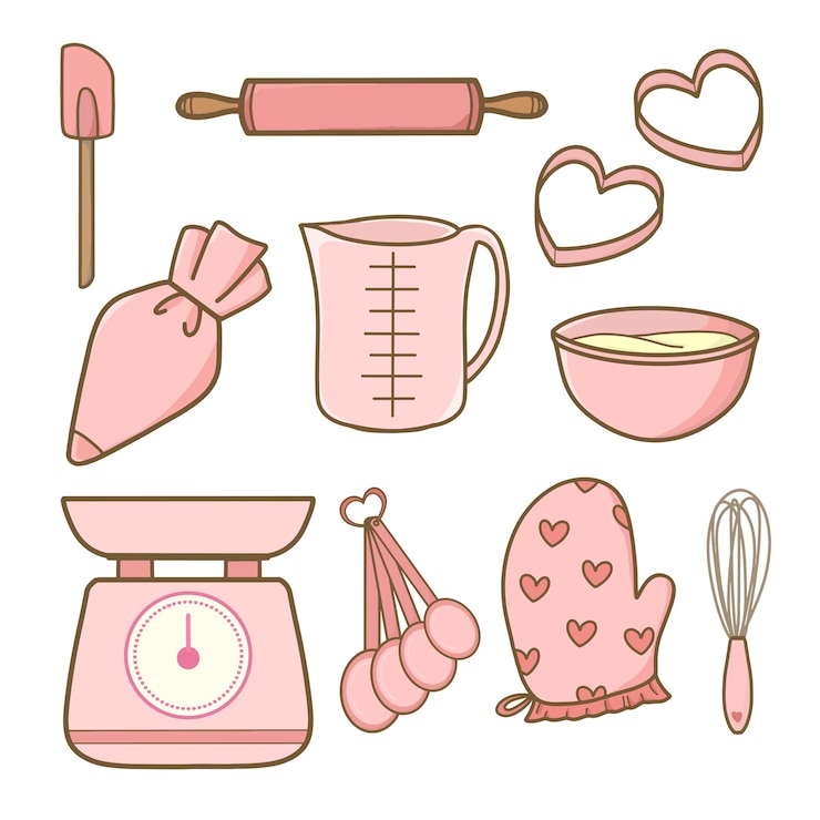 Vetor conjunto de coisas para assar em ilustração de cor rosa bonita