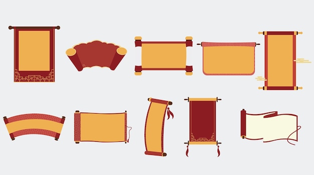 Conjunto de coleção de adesivos de rolagem de estilo chinês design plano de estilo de desenho animado vetor premium