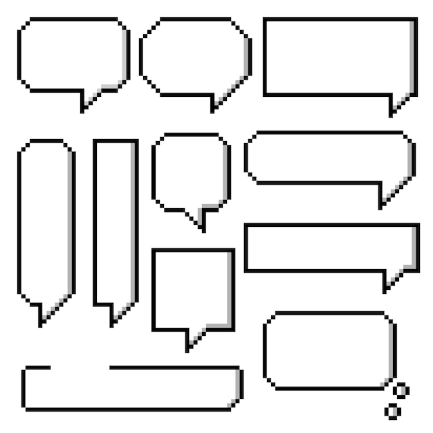 Conjunto de coleção de balão de bolha de fala de pixel de 8 bits de jogo  retrô