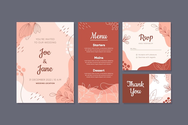 Vetor conjunto de coleção de cartões de convite de casamento capaz de usar para publicação em mídia social, rsvp e cartão comemorativo