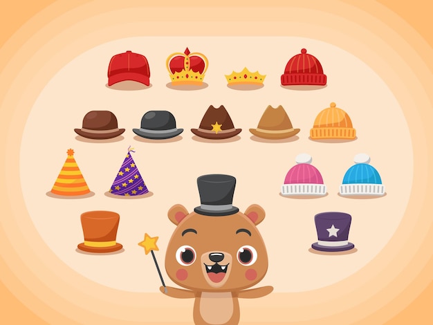 Vetor conjunto de coleção de chapéus de chapéu de cabeça de animal fofo vetor 1