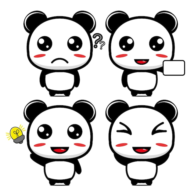 Conjunto de coleção de desenho de mascote de panda fofo isolado em um fundo branco