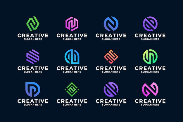 Conjunto de coleção de design de logotipo da letra N inicial criativa